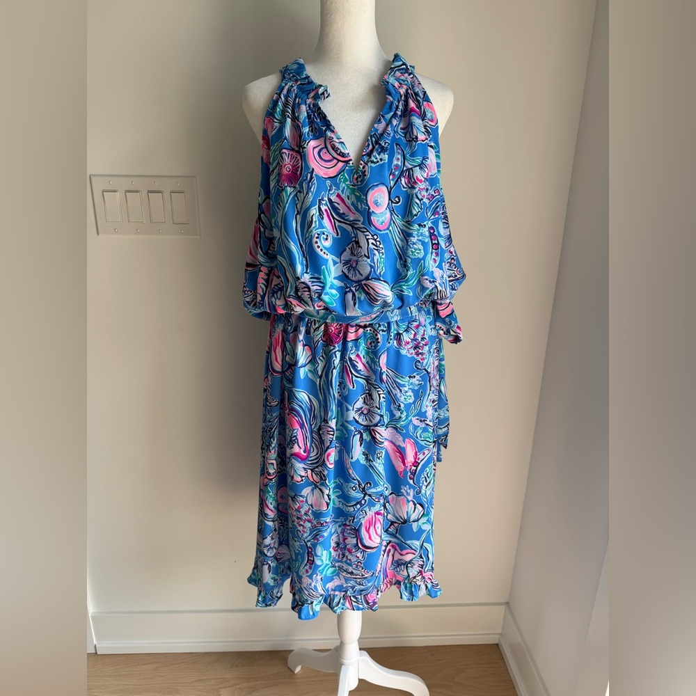 Lilly Pulitzer Vibrant Blue and Pink Midi Dress